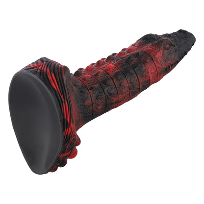 Wildolo Fantasy Crocodilly Dildo de Silicona Negra con Ventosa de 23 cm - Textura Escamosa y Nódulos.