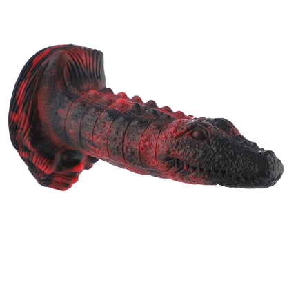 Wildolo Fantasy Crocodilly Dildo de Silicona Negra con Ventosa de 23 cm - Textura Escamosa y Nódulos.