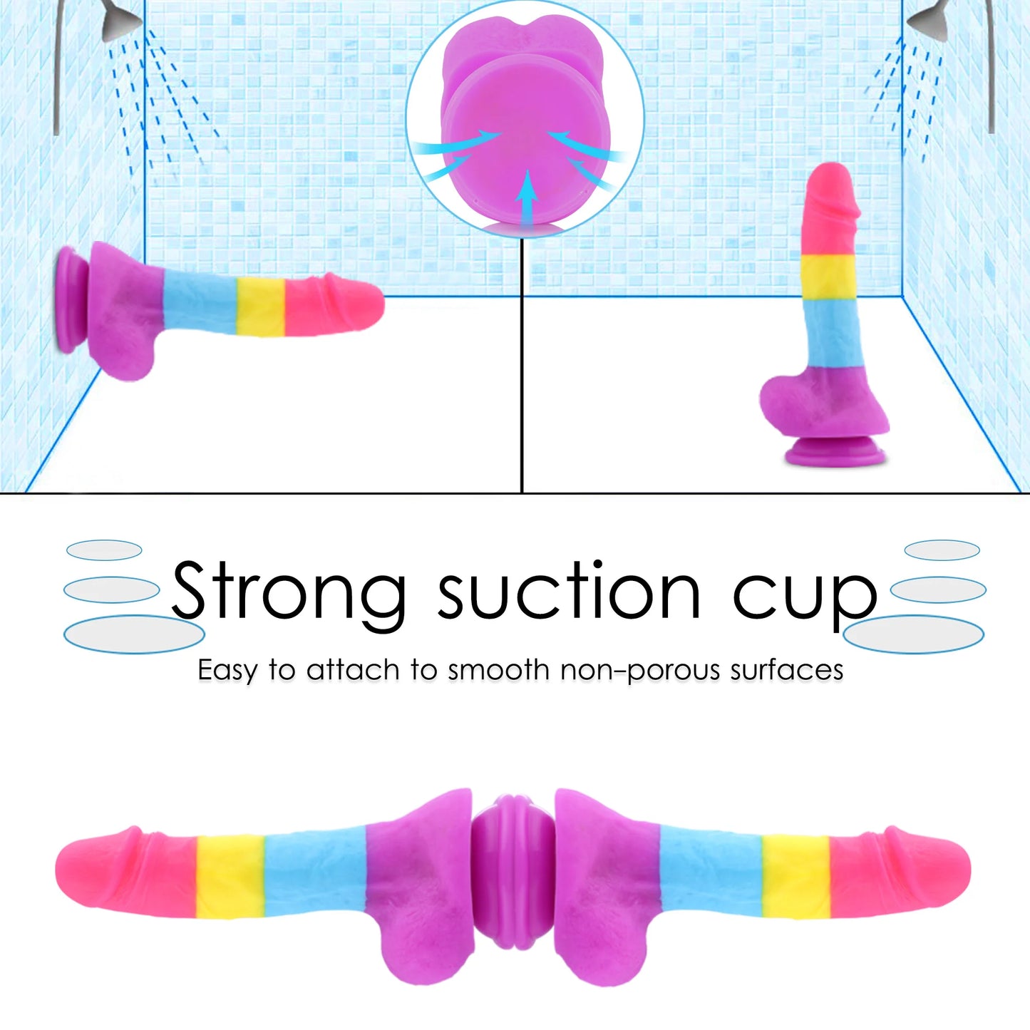Dildo de Azúcar Arcoíris Fantasía 22 cm - Colorido, Realista y Potente Juguete de Silicona