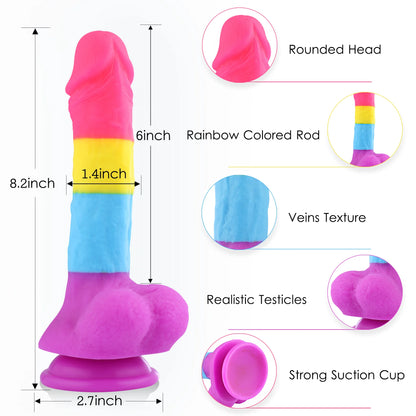 Dildo de Azúcar Arcoíris Fantasía 22 cm - Colorido, Realista y Potente Juguete de Silicona