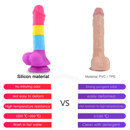 Dildo de Azúcar Arcoíris Fantasía 22 cm - Colorido, Realista y Potente Juguete de Silicona