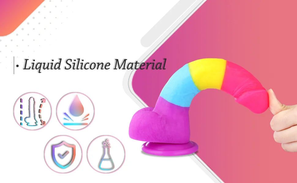 Dildo de Azúcar Arcoíris Fantasía 22 cm - Colorido, Realista y Potente Juguete de Silicona